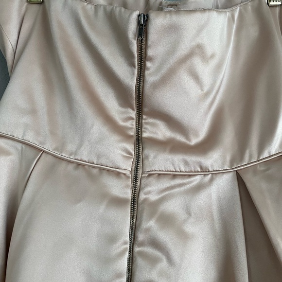 Sherri Hill Dress Size 14 Satin Strapless Mini A-Line Beige Champagne Formal - Picture 8 of 9